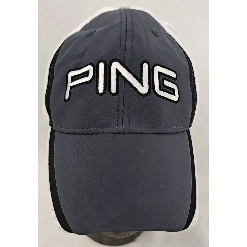 Ping Golf Men's Gray White Hat Mesh Mr. Ping Logo‎ Mesh SnapBack Cap Adjustable